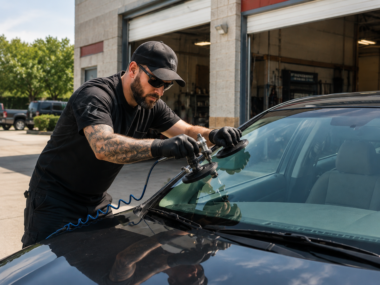 Auto glass technician servicing a vehicle in O’Fallon, MO