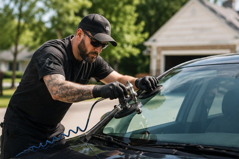 Technician performing windshield repair in St. Louis
