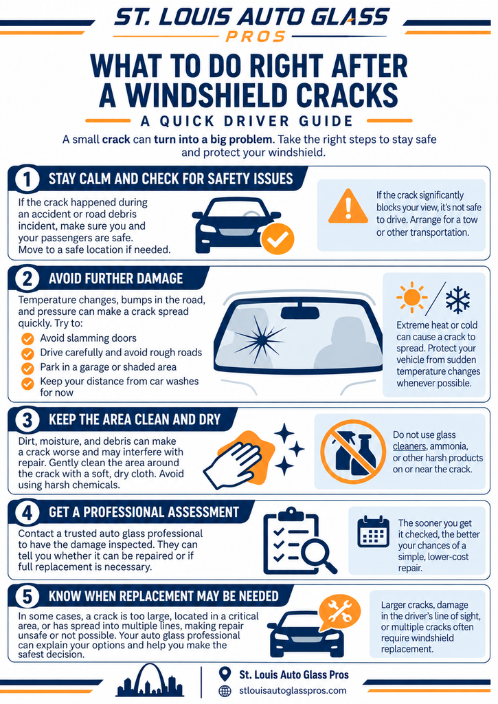 What to do after a windshield cracks infographic with safety and repair guidance